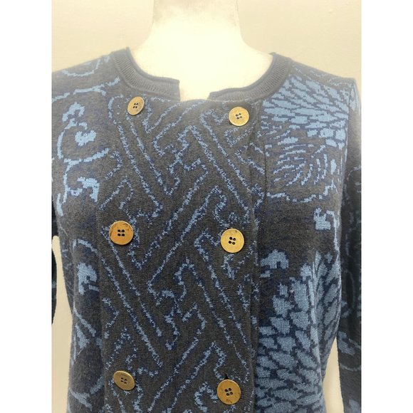Peruvian Connection Blue Floral Button Sweater Cardigan Size Small - Picture 3 of 8